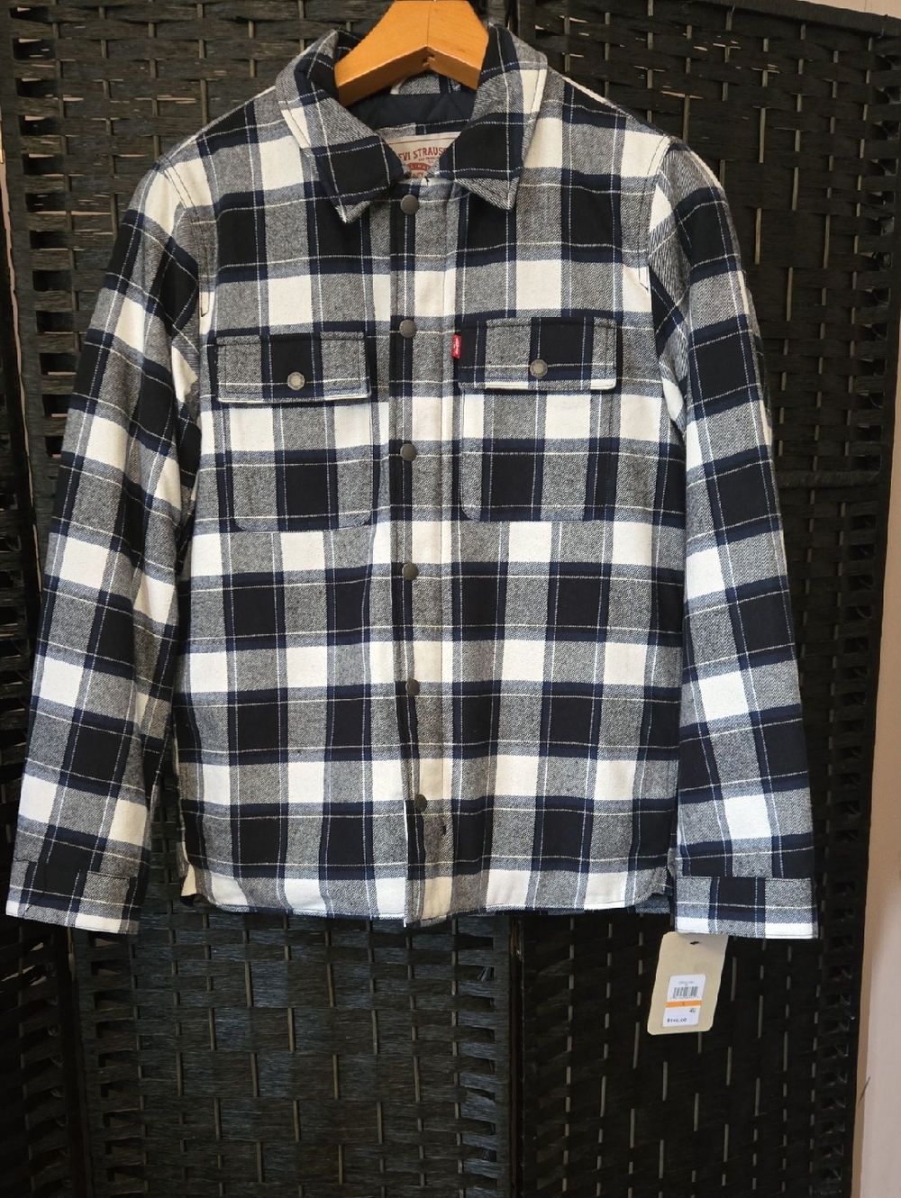 Levi's Men's Black, Blue & White Plaid Snap Shirt Jacket